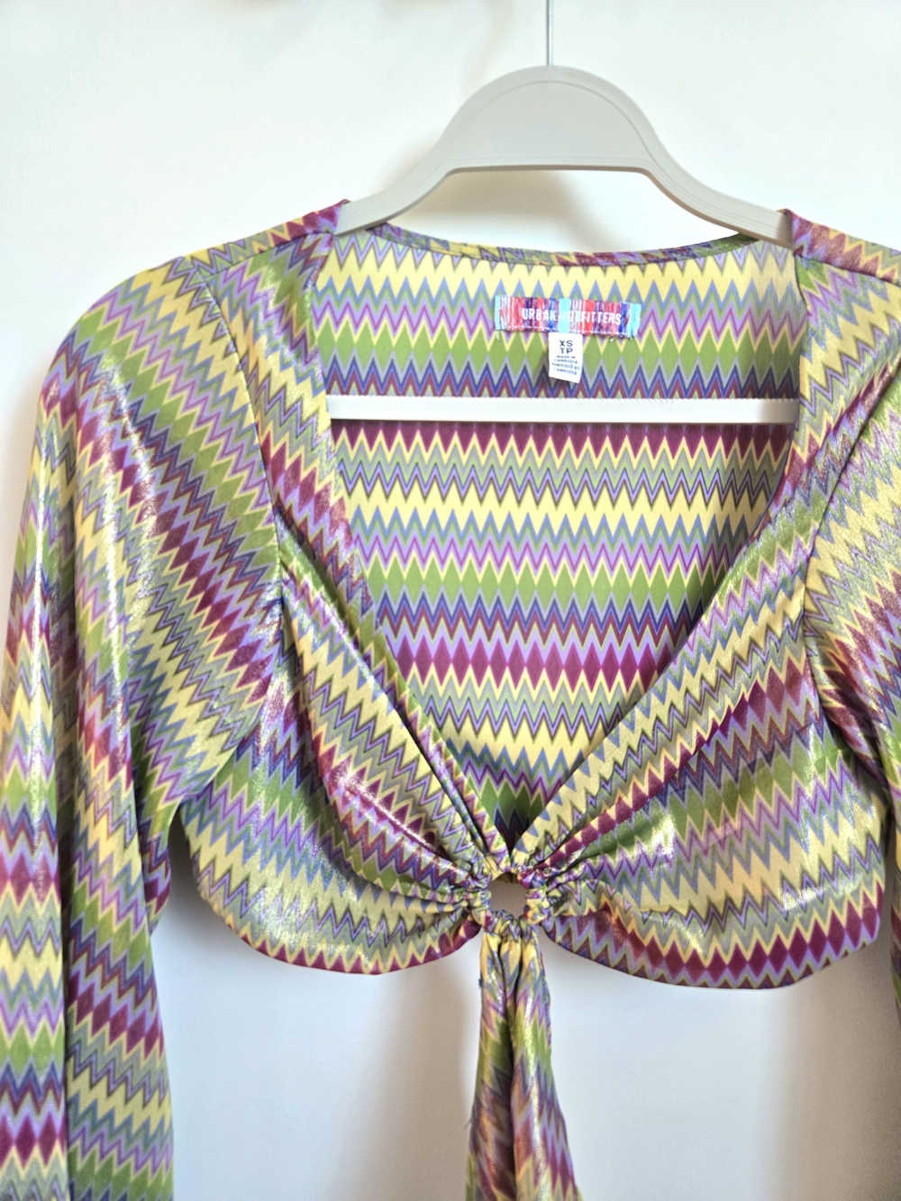 Urban Outfitters Olive & Multicolor Knit Cropped Wrap Top